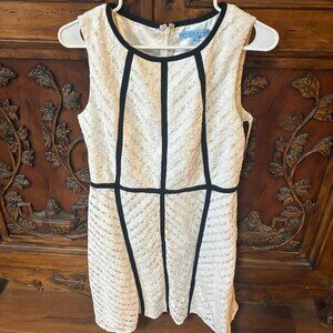 Antonio Melani White Lace Black Ribbon Fit & Flare Dress 10 Classic Clean Beauty